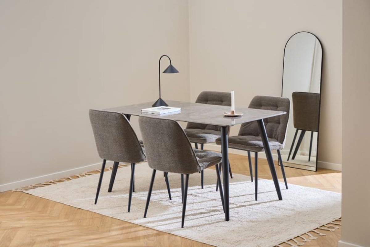 Giga Living Eetkamerstoel Zion - Grijs - Stof & Staal - 50x55x84 cm - Set van 2