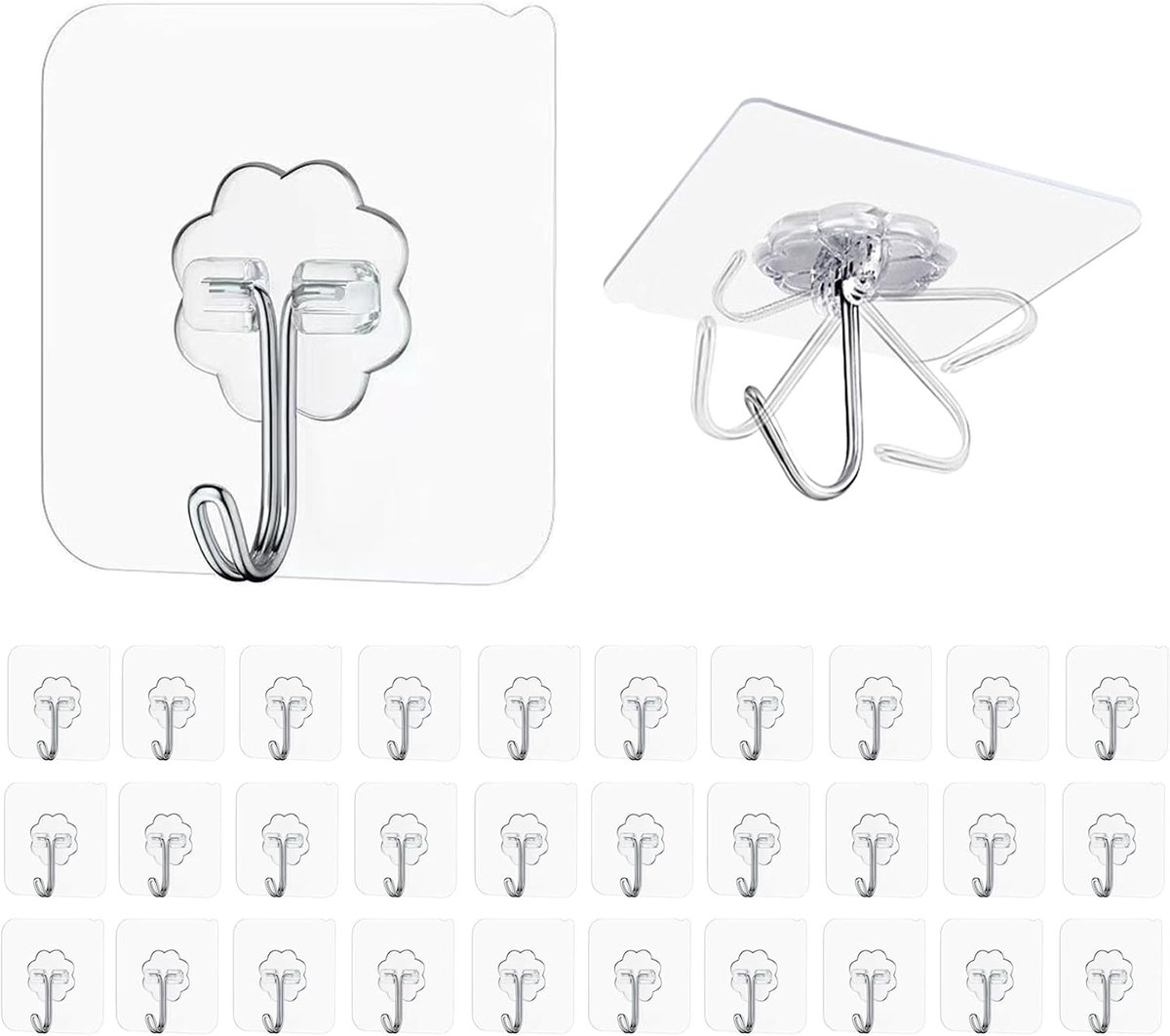 Self Adhesive Hooks, 30pcs Transparent Adhesive Hooks, 10kg (Max), 60mm Thick, Seamless Hooks for Jackets, Scarves - ShopVlot
