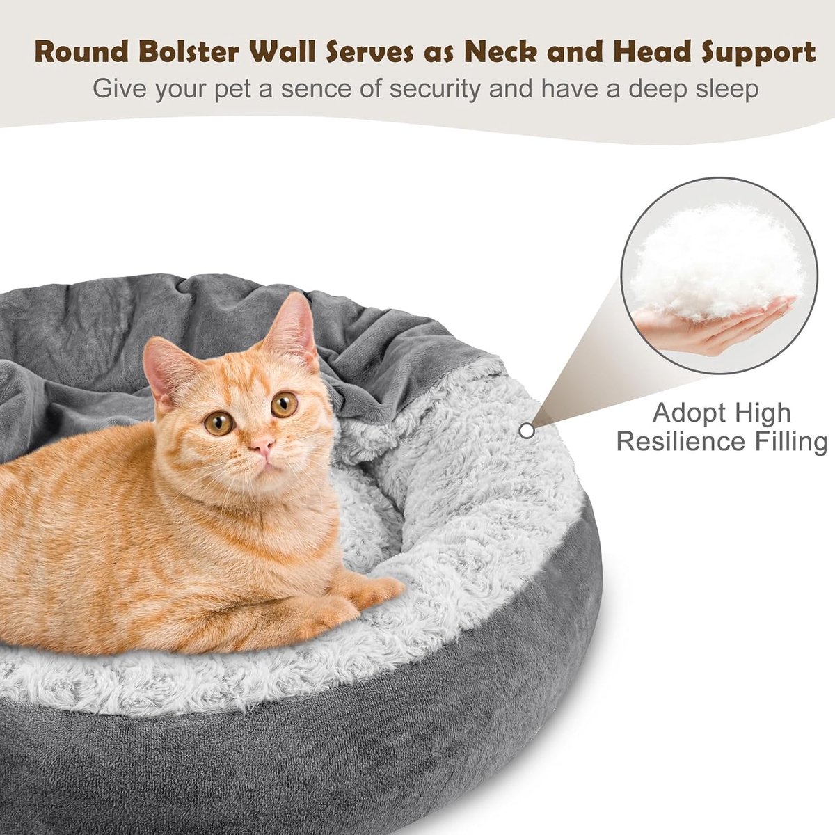 Huisdierenholbed - met afneembare deken - kalmerend en stressverlagend - voor rust en slaap van katten en honden - comfortabel knusbed - voor katten en honden - grijs - 23 inch - 1 stuk