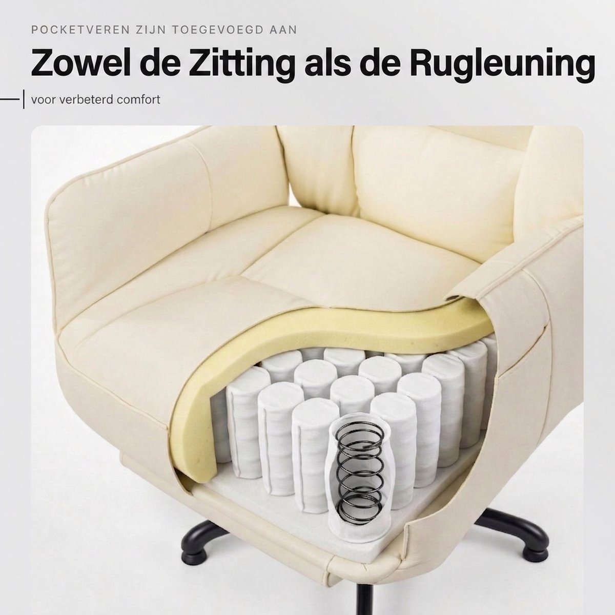 Dowinx - Gamestoel - Gamestoelen - Verstelbare Gamingstoel - Ergonomische Bureaustoel - Grote Bureaustoel - Game stoelen - Bureaustoel pocketvering - Game bureaustoel - chair - PU - Wit thumbnail 3