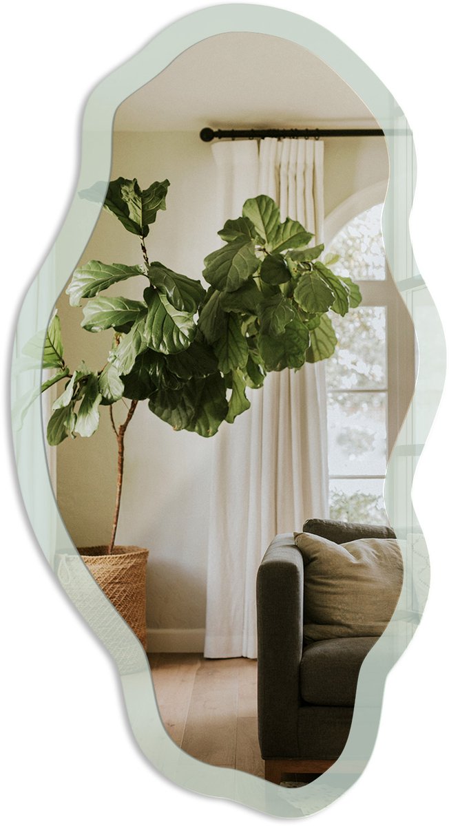 TULUP Lichte Munt Spiegel - Groen Moderne Rechthoekige Wandspiegel - Organische Spiegel - Slaapkamer, Woonkamer, Kantoor - Minimalistisch - 45x90 cm - Totale afmeting 52x97 cm Licht Mintgroen, Groen