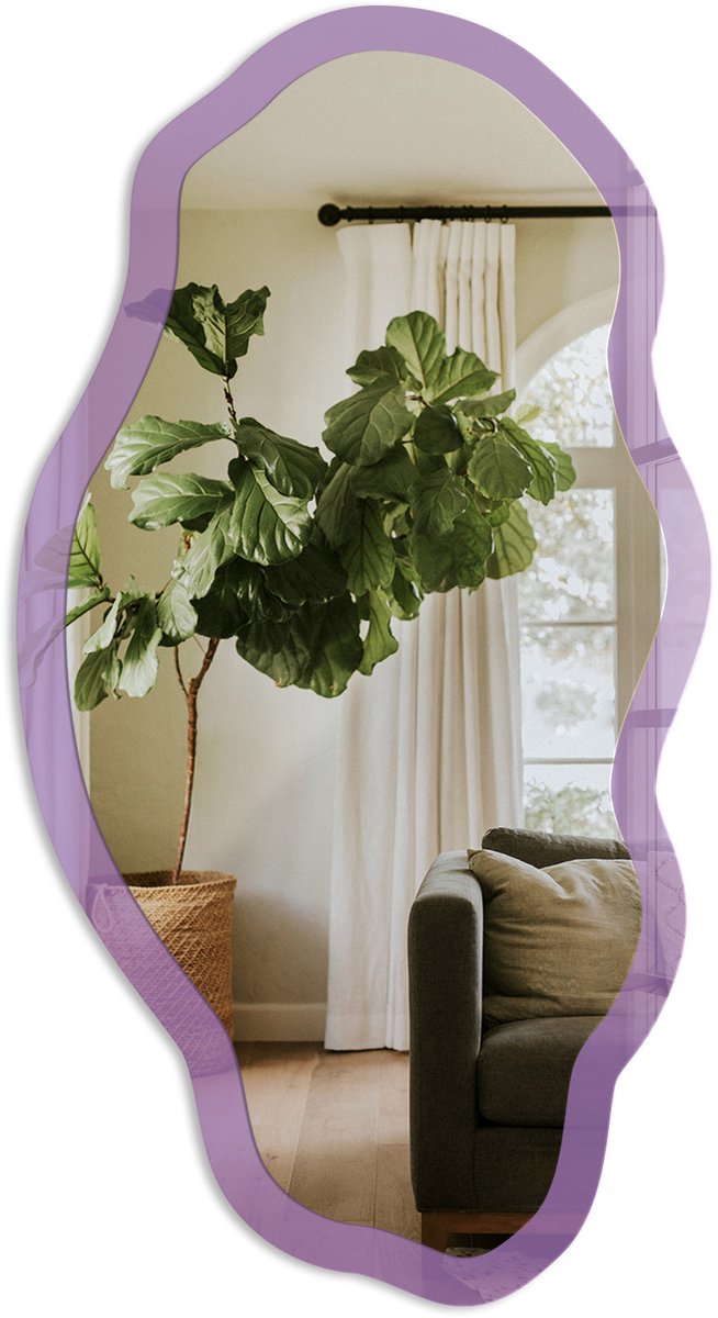 TULUP Violet Spiegel - Paars Moderne Rechthoekige Wandspiegel - Organische Spiegel - Woonkamer - Minimalistisch - 45x90 cm - Totale afmeting 52x97 cm Kleur Paars, Paars
