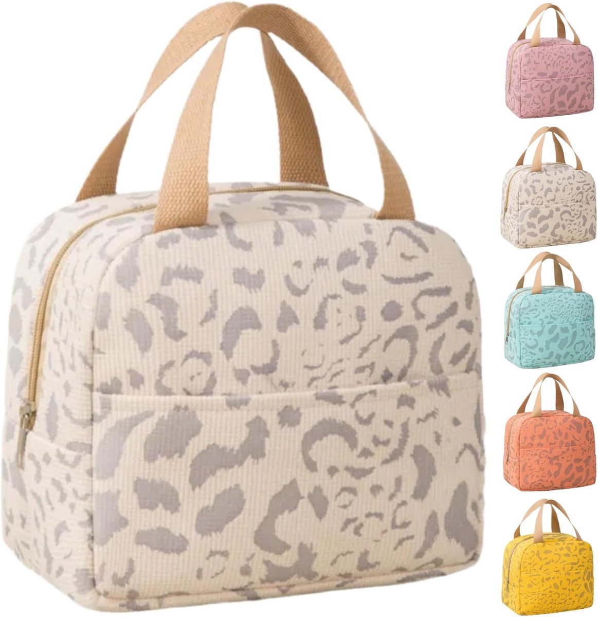 Geïsoleerde lunchtas, waterdichte koeltas met aluminiumfolie, houdt 3-4 uur koud/warmte, 20 x 23 x 14 cm, voor kantoor, picknick, reizen, school, beige
