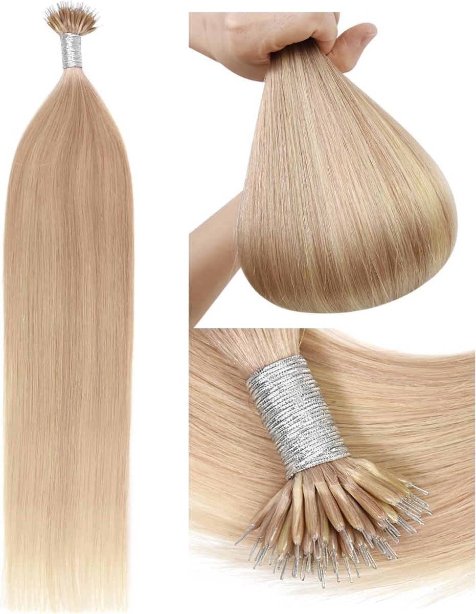 Nano Ring Haarextensions 40cm - #P18/613 Asblond Mix - 100% Menselijk Haar - Voor Volumen en Lengte - ShopVlot