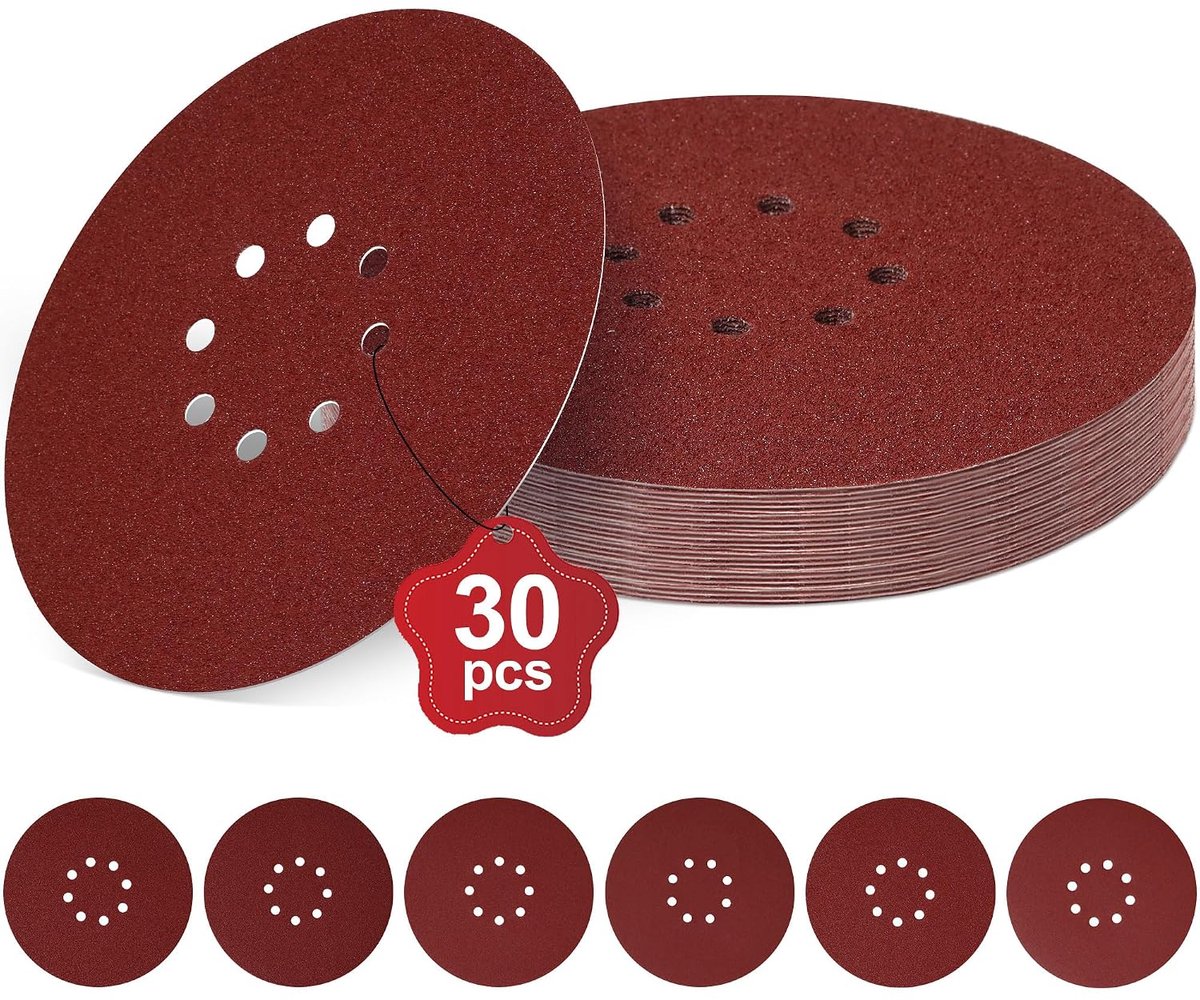 Schuurpapier discs 225 mm - 8 gaten - korrel 240 - ideaal voor gladde afwerking - ShopVlot