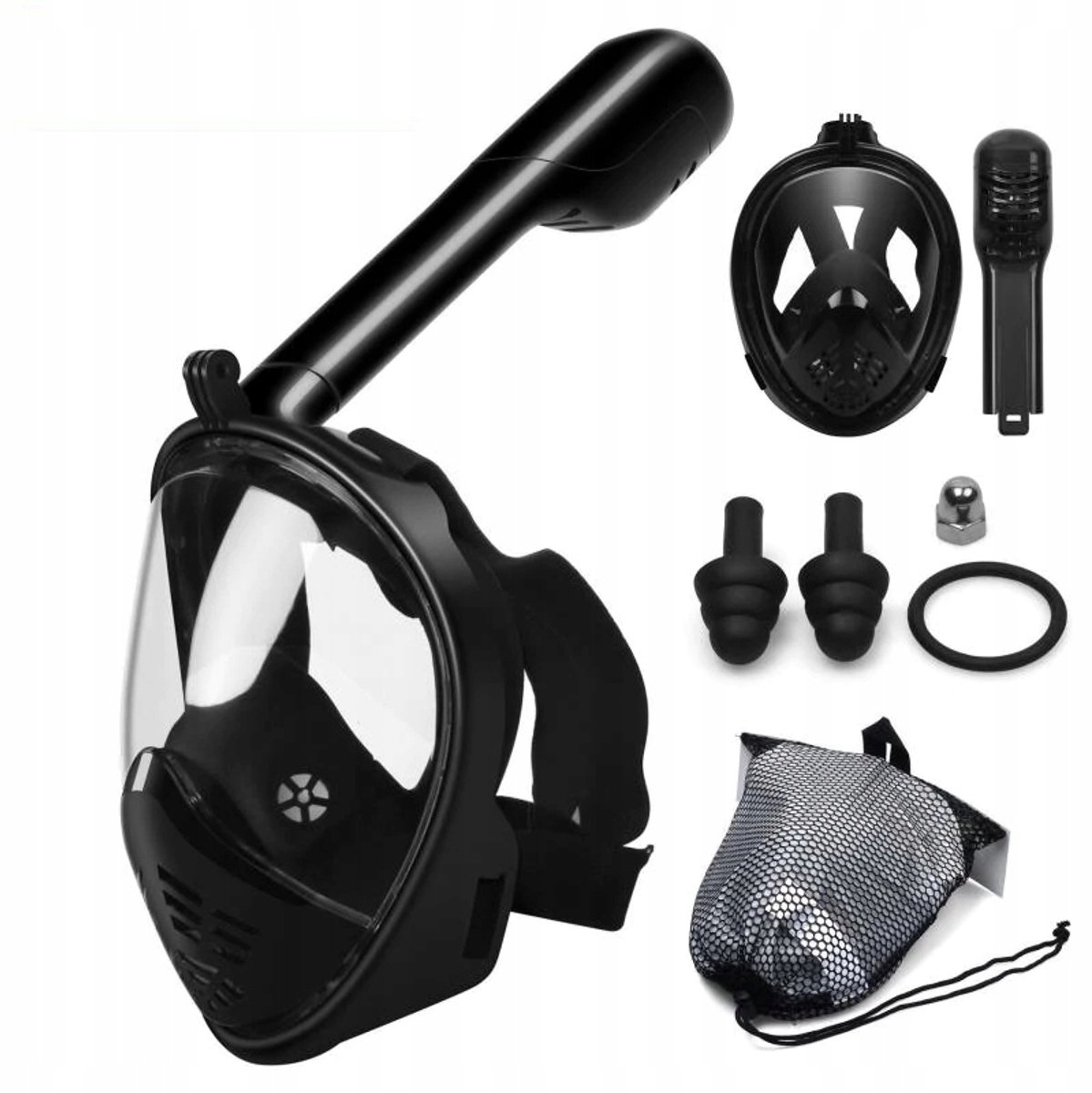 Volledig gezichtsmasker voor snorkelen en duiken - Zwart L/XL