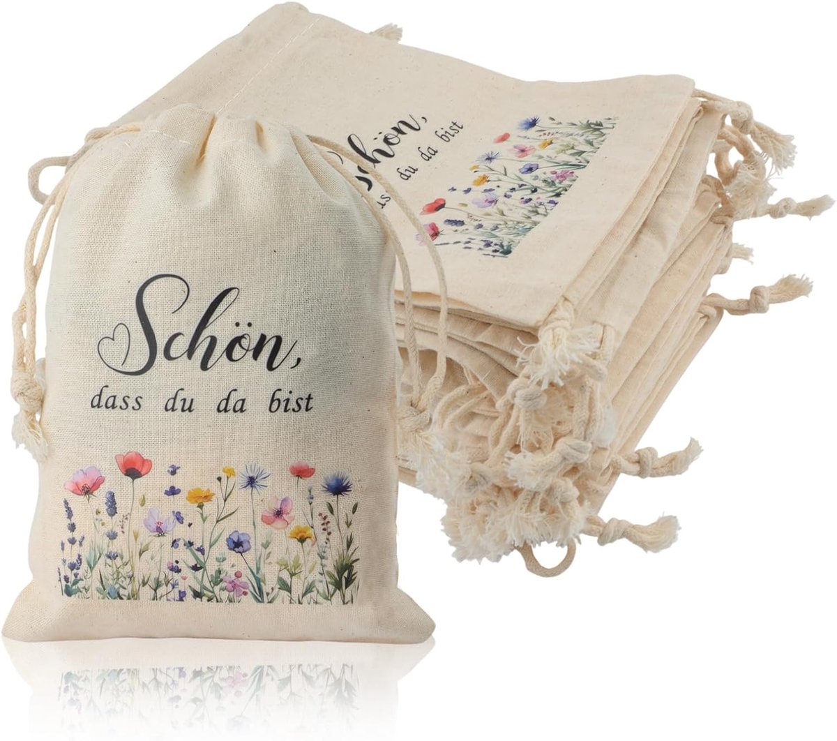 katoenen geschenkzakjes 10 x 15 cm - wildflowerpatroon - 30 stuks - ideaal voor bruiloften - ShopVlot