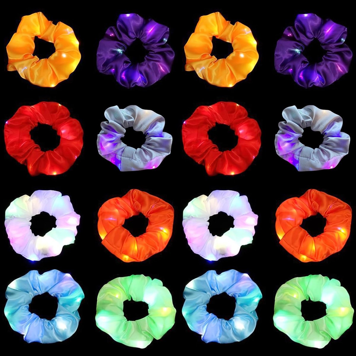 LED haarbandjes 16 stuks - Luminous scrunchies - 3 lichtstanden - uniek haaraccessoire voor feestjes - ShopVlot
