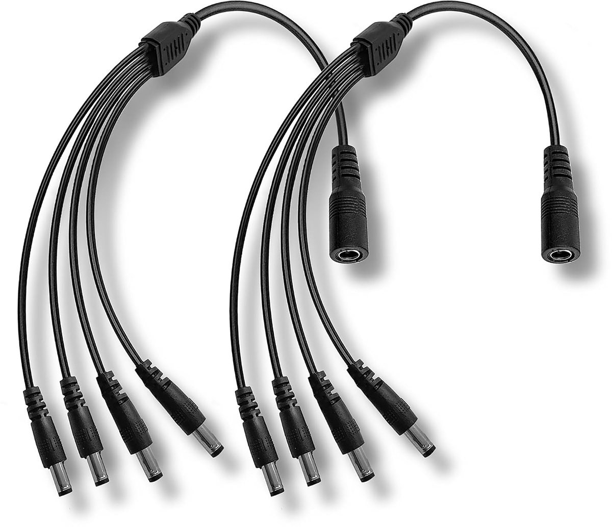 DC splitter kabel 1 vrouwelijk naar 4 mannelijk - 5,5mm x 2,1mm - zwart - ideaal voor CCTV en LED verlichting - ShopVlot