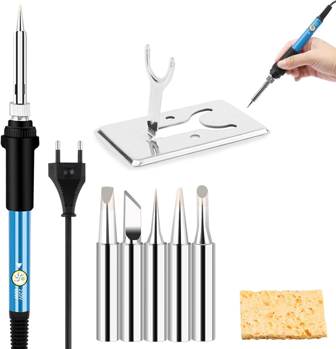 Soldering Iron Set 60W - Elektrisch soldeerapparaat - Instelbare temperatuur 200-450 °C - Voor hout en leer - ShopVlot
