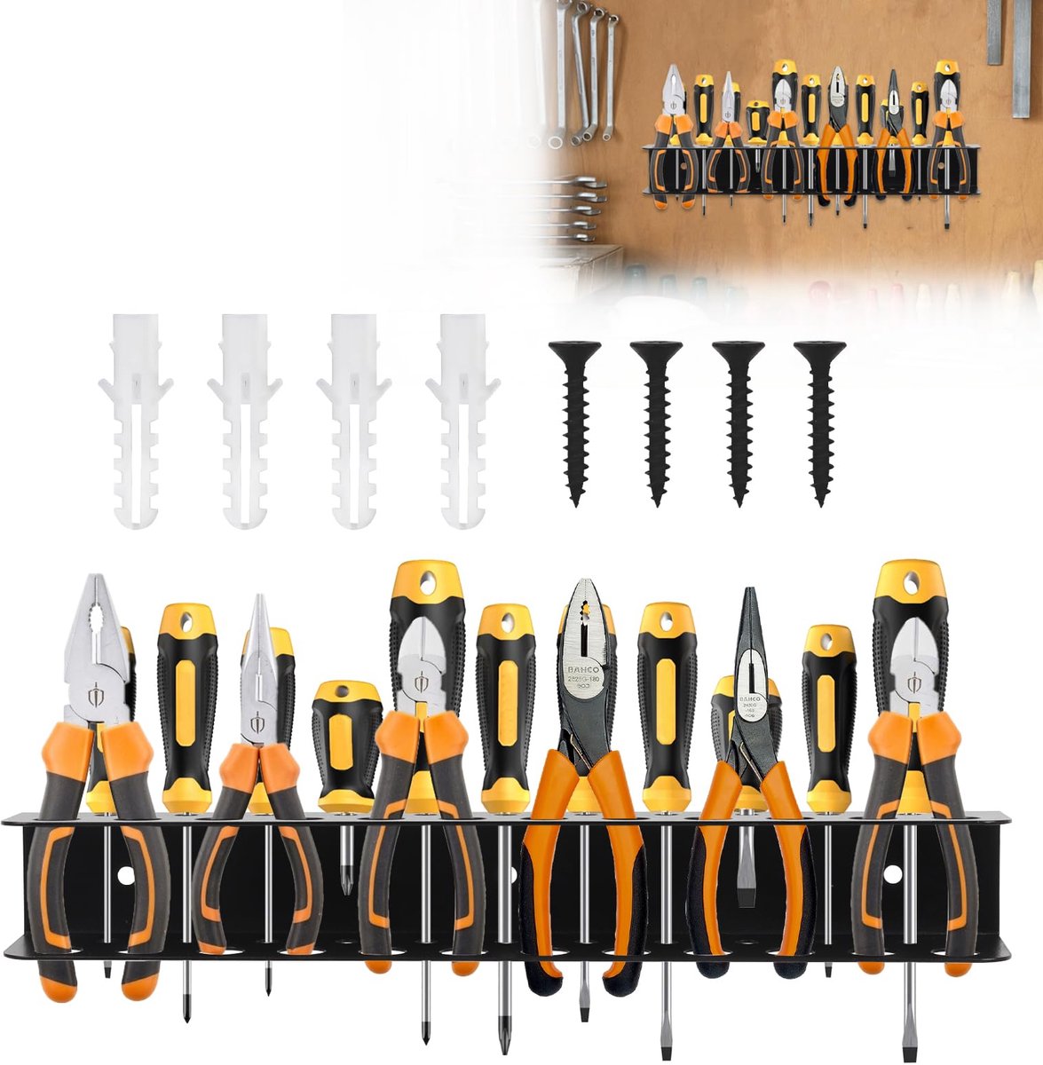 Tefola Schroevendraaier, gereedschapshouder voor muur, 40 cm gereedschap, wandhouder met schroeven, expansiebuis - ShopVlot