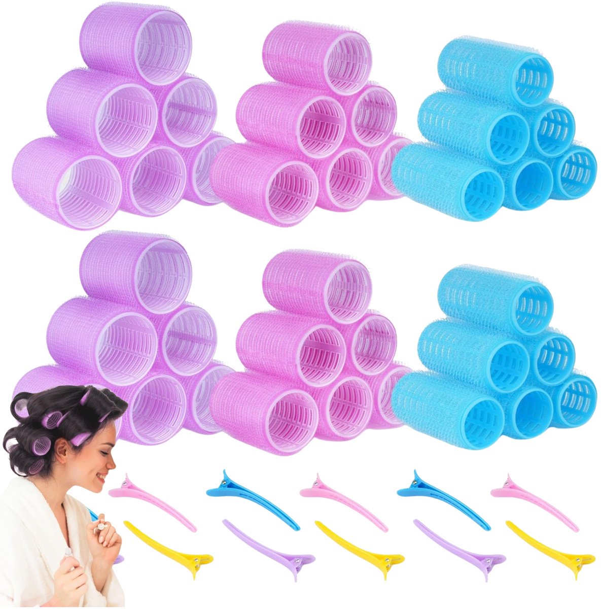 Haarrollers met Clips - 3 Maten - Set van 36 Stuks