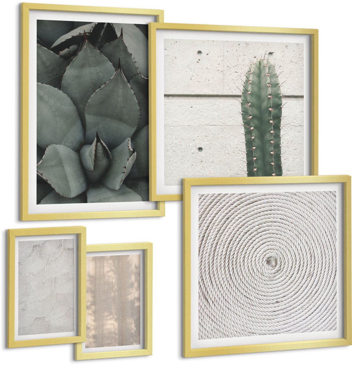 TULUP 5-Delige Schilderij Set - Zomerse texturen van dichtbij in een tropisch klimaat - 50 x 50 cm, 20 x 30 cm en 40 x 60 cm - Decoratieve Schilderijen - Woonkamer - Interieur - Muurdecoratie Gouden lijst