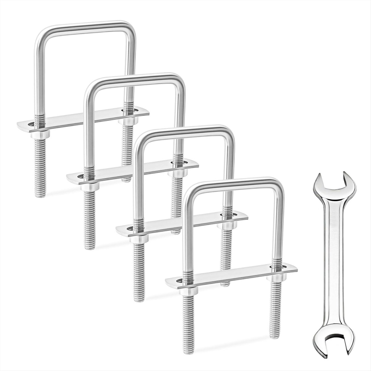 U Bolts, 4 Set, M8, Stainless Steel U Bolts, Square Bolts with Nut, Plates, Washers and Key for Fixing Drag Tubes for - ShopVlot