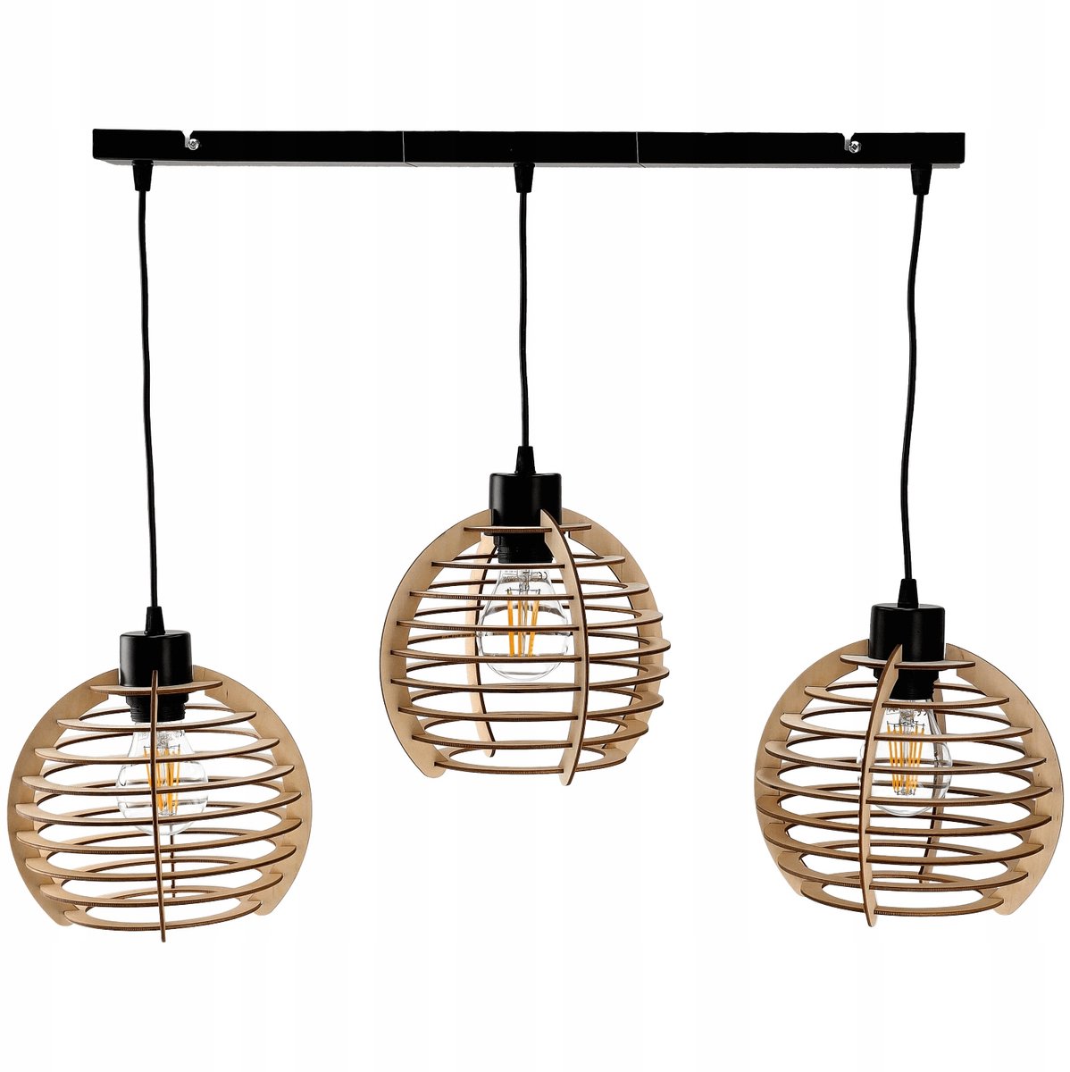 Hanglamp met Houten Kap, Retro Stijl, 3xE27 Fitting