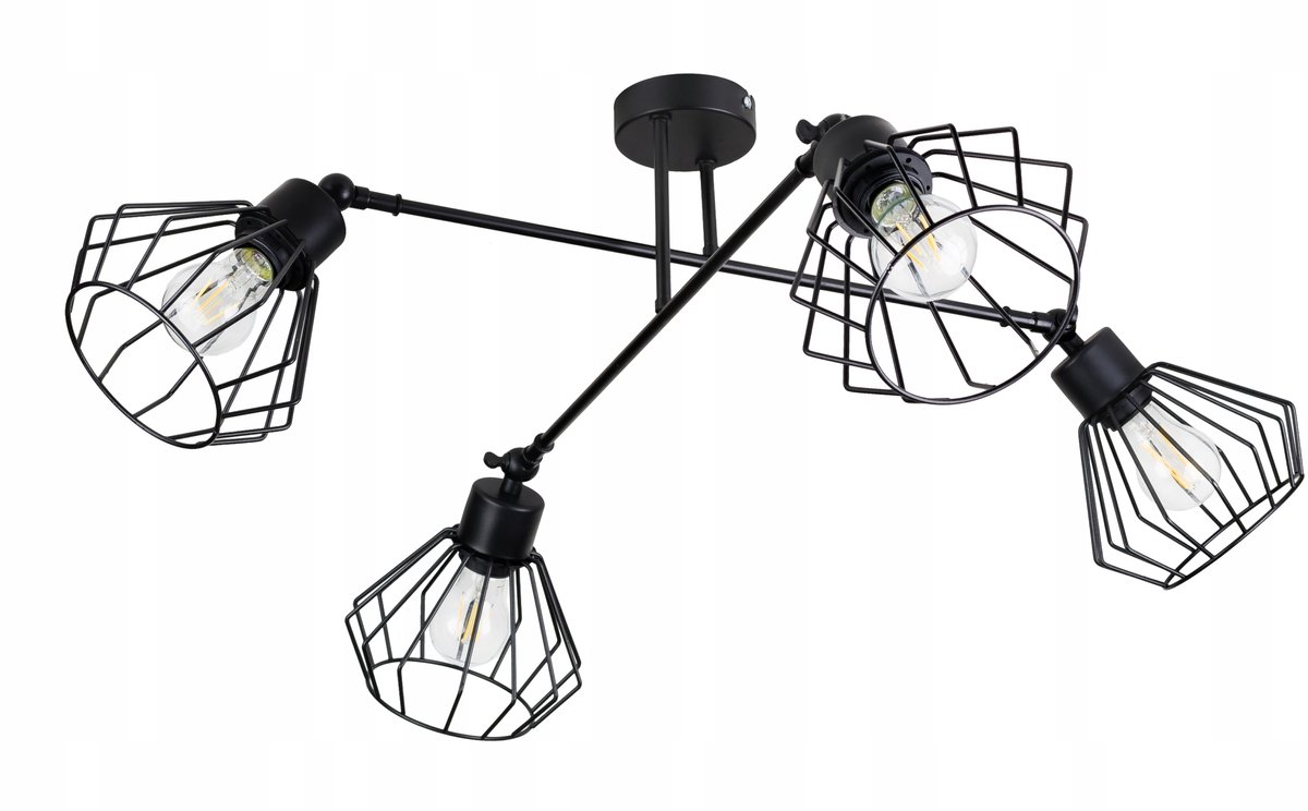 Loft Draad Hanglamp 4xE27 Zwart Verstelbaar