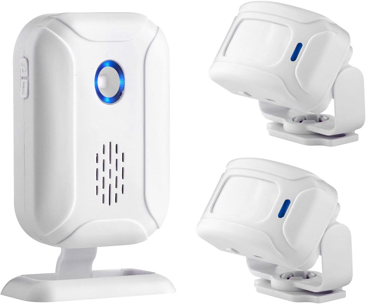KZQ Draadloze deurbel met bewegingssensor voor winkel en kantoor - Commerciële welkomstbel met PIR-detector - Veiligheidsalarm voor ouderen en slapen - Wit