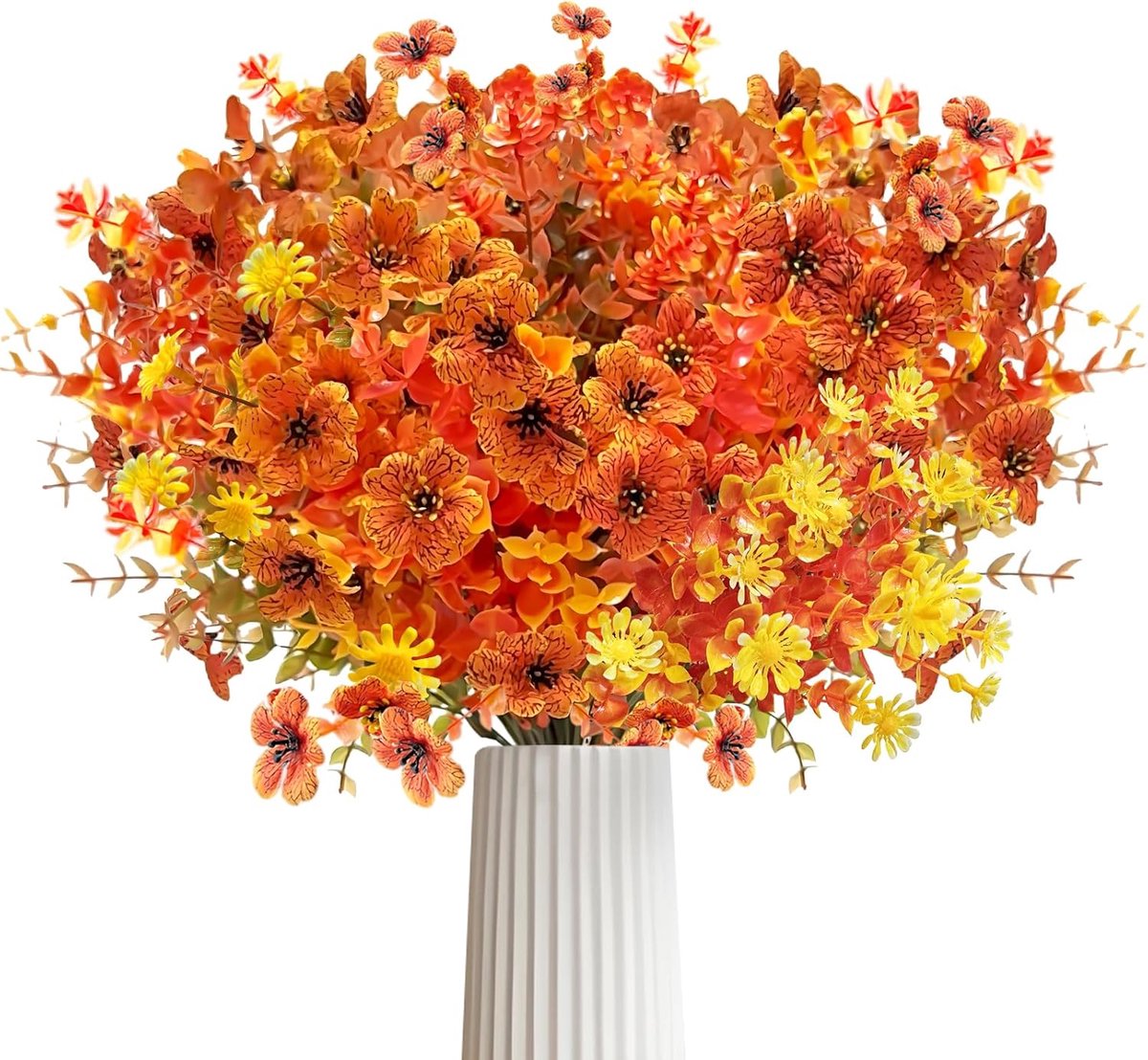 KUKKUME Kunstbloemen herfst 8 bundels kunstbloemen herfstboeket kunstmatige eucalyptus nepbloemen planten takken - ShopVlot