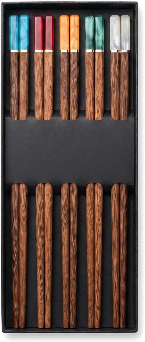 Houten eetstokjes, 5 paar, houten eetstokjes, herbruikbare natuurlijke Japanse houten eetstokjes, geschenkverpakking - ShopVlot