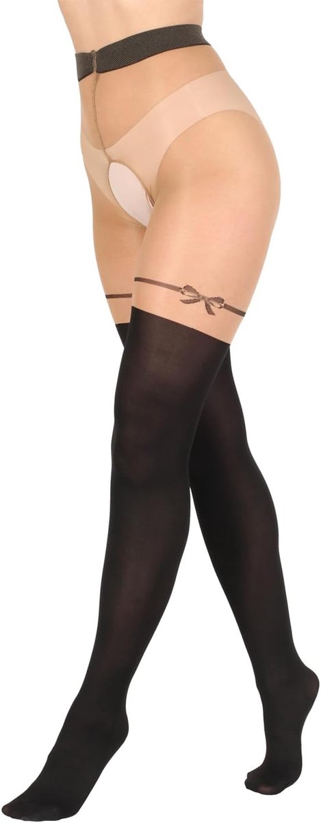 BANANALU 20 denier sexy overknee tights with open crotch - ShopVlot