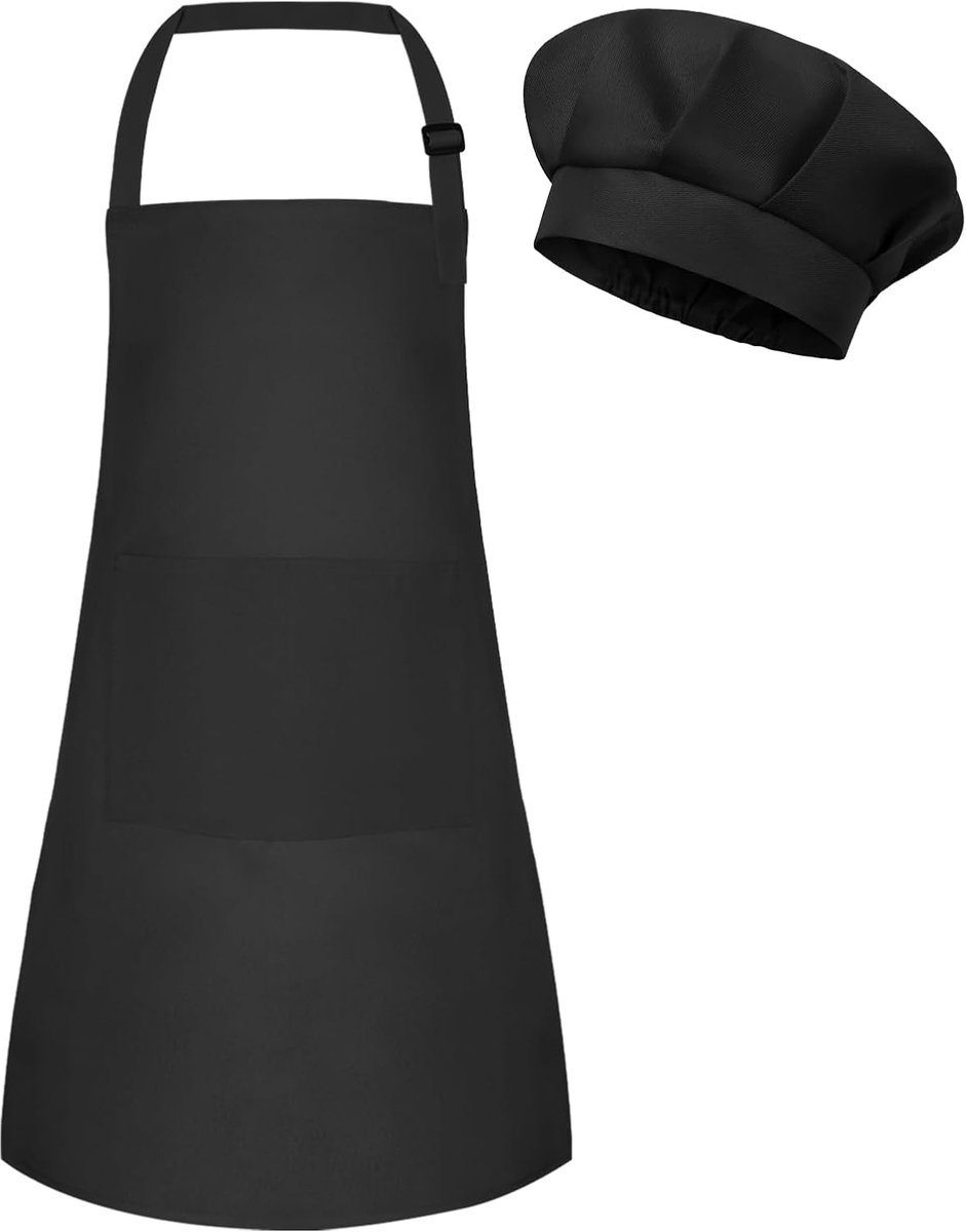 Children's Apron and Cooking Hat Set, Adjustable Artificial Apron with 2 Pockets, Toddler Chef Hat and Apron for - ShopVlot