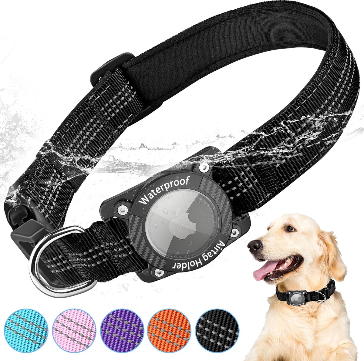 Hondenhalsband AirTag S - IPX8 Waterdicht - Reflecterend - Comfortabel gewatteerd - ShopVlot