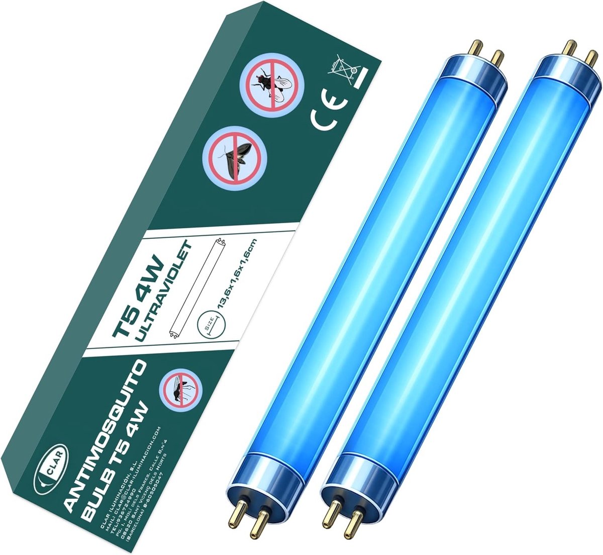 Muggenlamp - 4 Watts T5 - Pack 2 - UV Fluorescentielampen voor Buiten - Insectenbestrijding