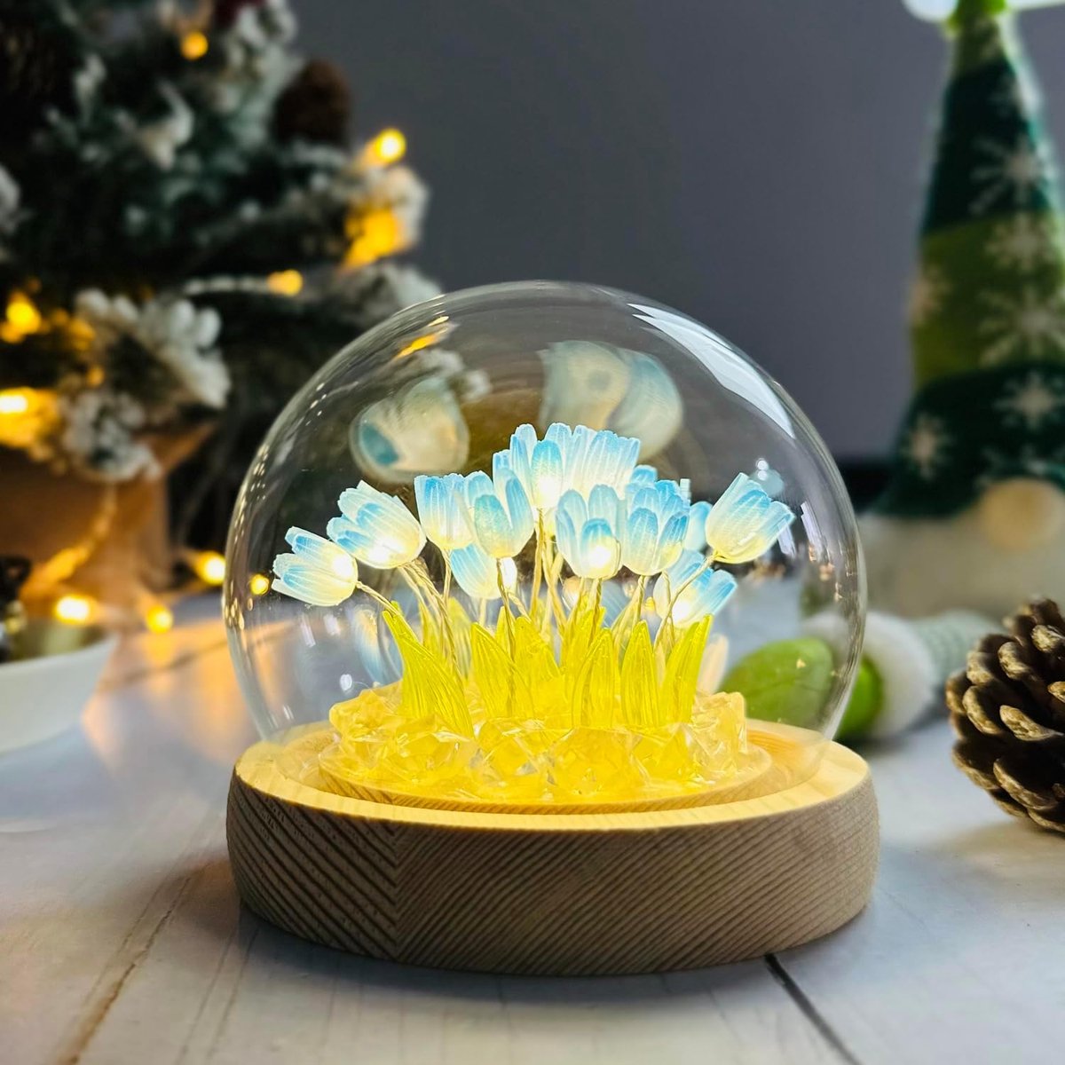 Handgemaakte Nachtlampje - Diy Tulpen Nachtlamp - Decoratieve Bloemenlamp - 20 Bloemen - Met Glazen Afdekking - Geen Eindproduct - Romantisch Cadeau - Sfeerverlichting Slaapkamer - Bureau Decoratieve