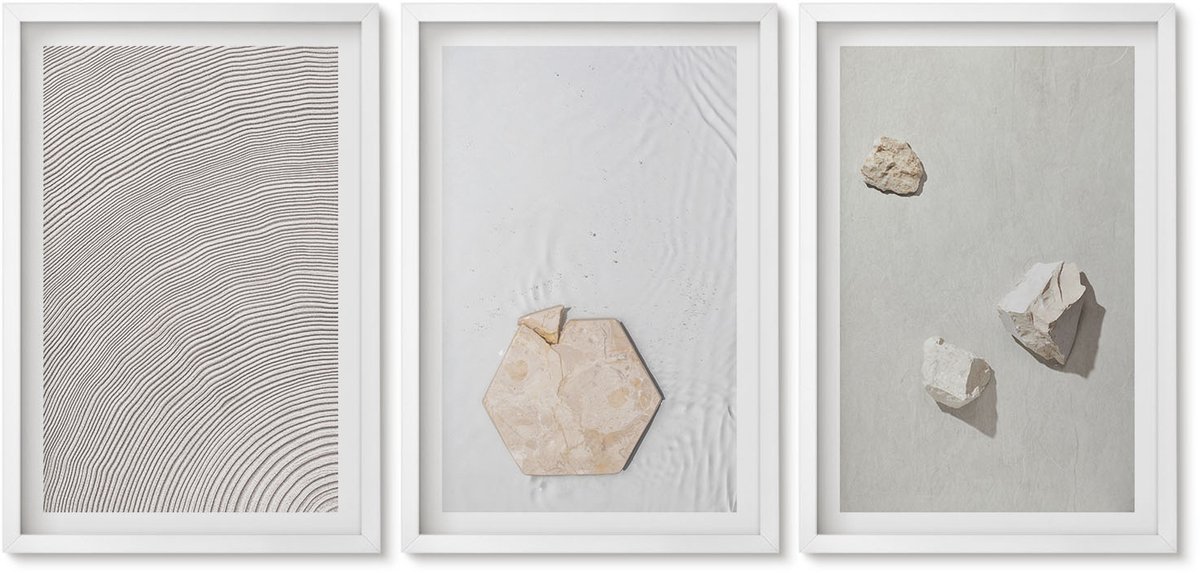 Wallfluent 3-Delige Schilderij Set - Lichte Texturen Op Zand, Delicate Boho-Stijl - 40 x 60 - Wanddecoratie - Woonkamer Decoratie - Stijlvolle Muurdecoratie