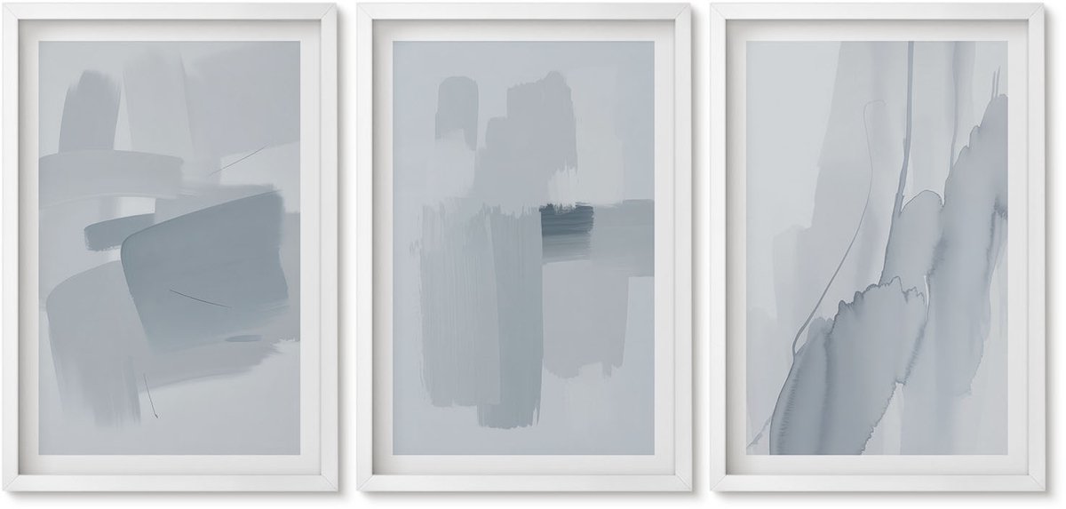 Wallfluent 3-Delige Schilderij Set - Abstracte Composities In Aquarelstijl - 40 x 60 - Muurdecoratie - Schilderijen Set - Woonkamer - Decoratieve Schilderijen