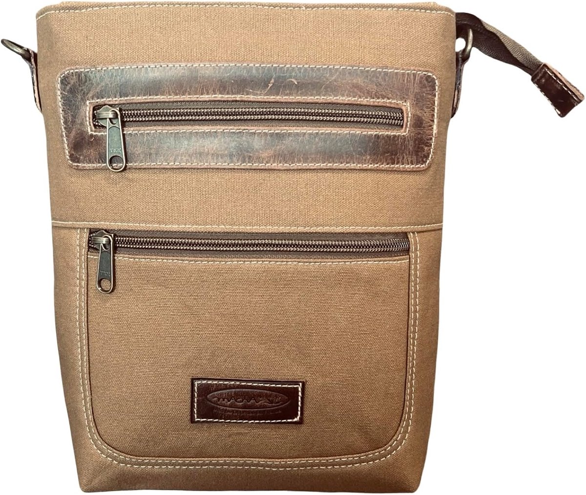 Schoudertas vintage stijl - canvas en leer - 2 ritszakken - ideaal voor dagelijks gebruik - ShopVlot