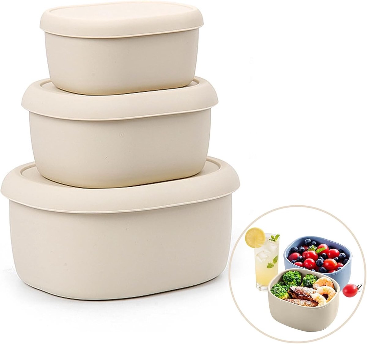 Herbruikbare Siliconen Snackcontainers - Beige - 15 x 12.7 x 7.3 cm - Lekvrije Maaltijdopslag - Voor Thuis en Onderweg