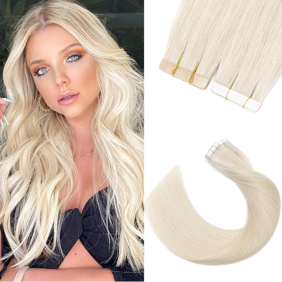 Tape-in Haar Extensions 40 cm - Remy Haar - 70 # Bleek Wit - Draagt comfortabel en natuurlijk - ShopVlot