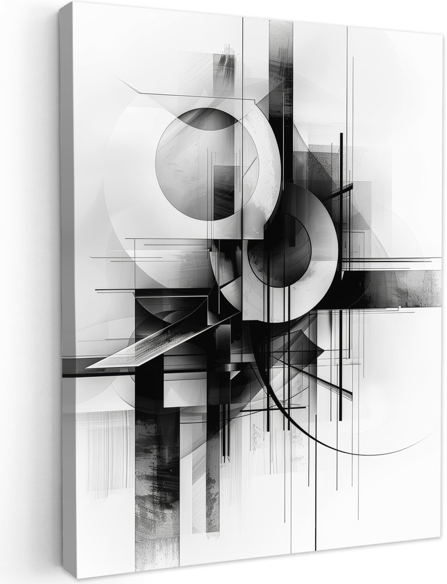 Famanu – Canvas schilderij 60 x 80 cm, kamerdecoratie voor woonkamer en slaapkamer, wanddecoratie met abstracte kunst in zwart en wit
