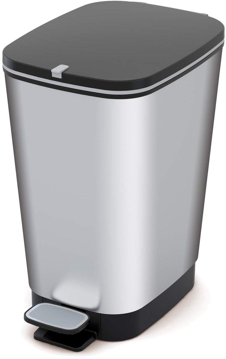 Famanu – Pedaalemmer 10L met deksel en pedaal, binnenemmer voor keuken en badkamer, zilver metallic, 10 liter