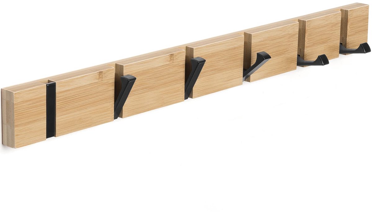 Famanu Wandkapstok met 6 inklapbare haken voor jassen, mantels, hoeden, sjaals en handtassen Zwart