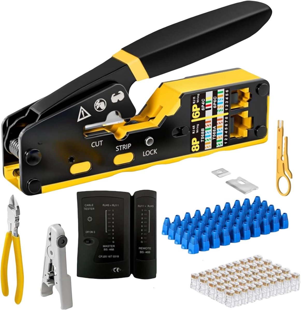 Network Tool Set, Professional RJ45/RJ11/RJ12 Crimping Pliers Compatible with Cat5/Cat6, with Network Tester - ShopVlot
