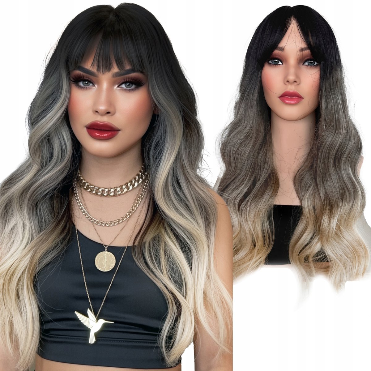 Merkloze Synthetische Pruik - Lange Golvende Ombre Blond Lokken 60cm