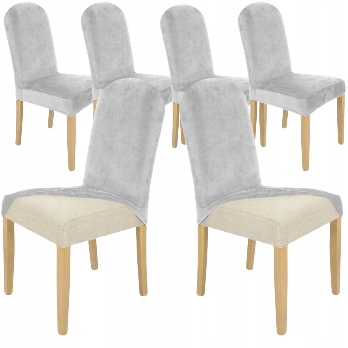 6x Stoelhoes Ronde Stoelen Lichtgrijs Velours Elastiek