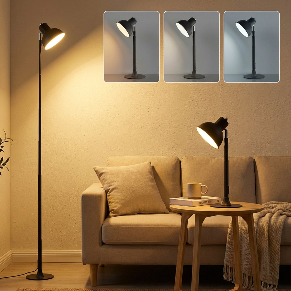 Rosnek 2-in-1 Tafellamp en Vloerlamp - Dimbaar - Staande Leeslamp - Dimbare Bureaulamp en Sfeerlamp - In Hoogte Verstelbaar - Woonkamer, Slaapkamer & Kantoor