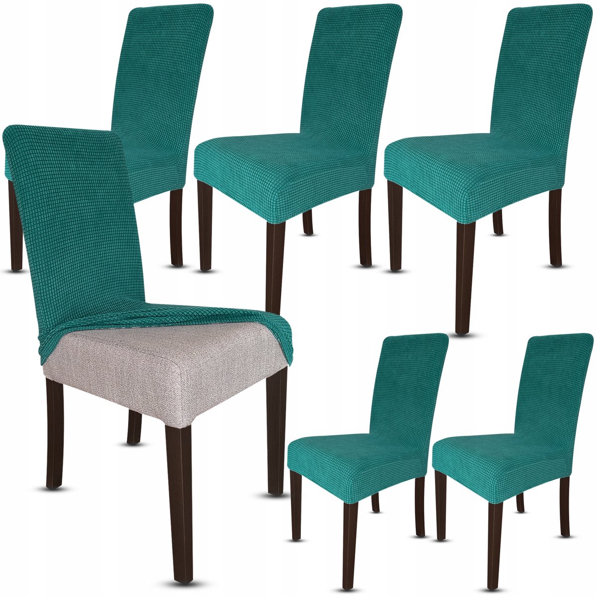 Set van 6 Luxe Stoelhoes Jacquard Flesgroen - Universeel & Wasbaar