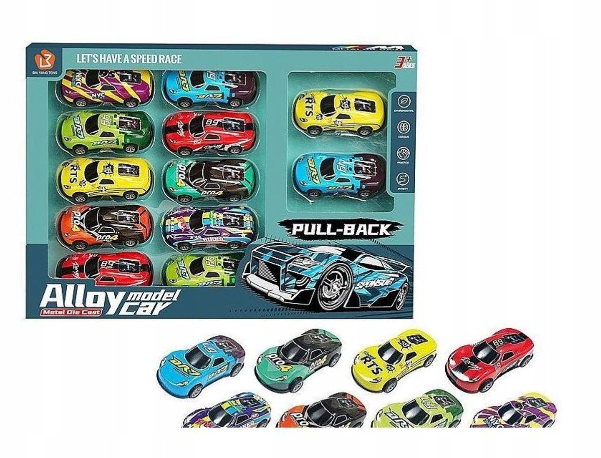 Set van 12 Metalen Auto's 8,6cm - Speelgoed