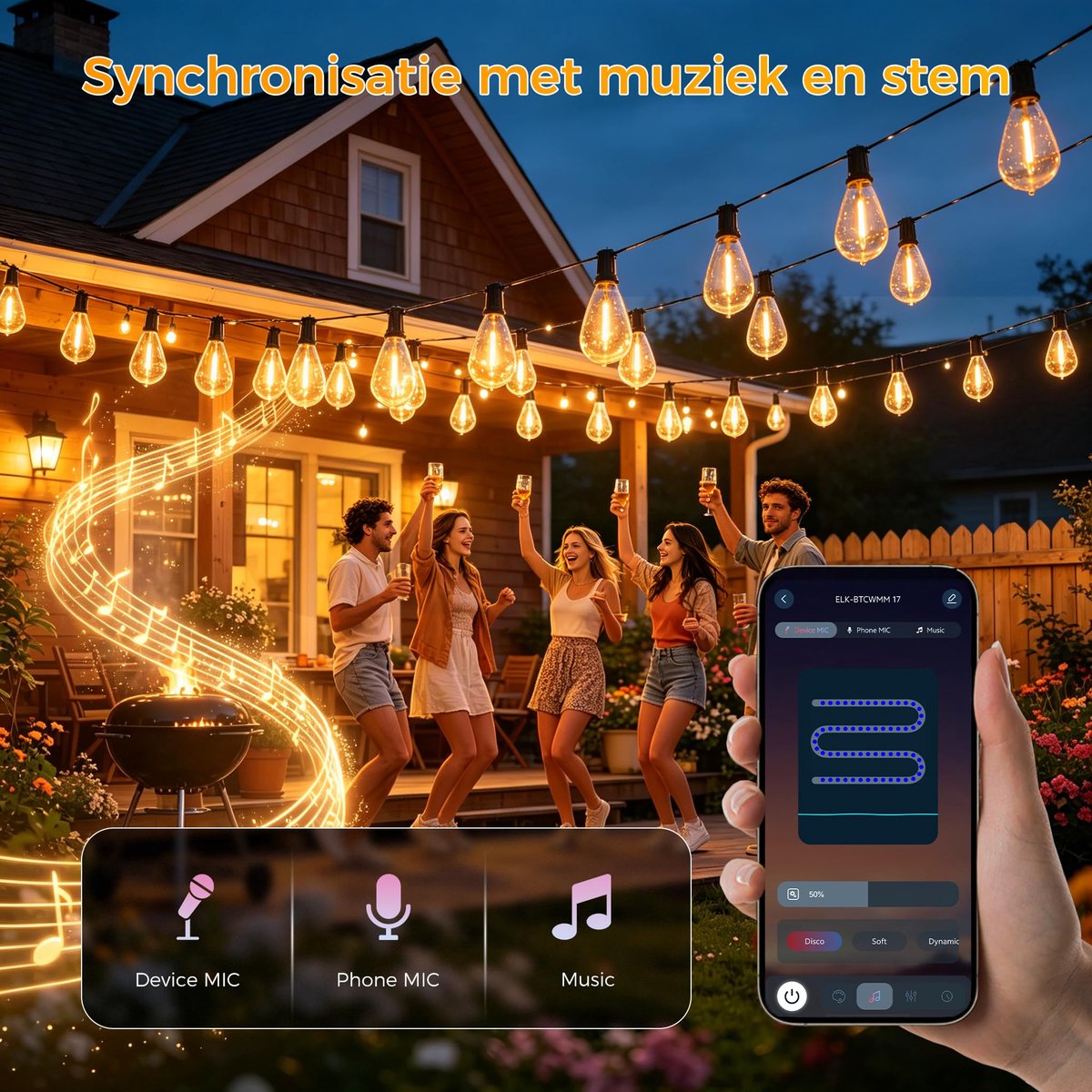 HeiPard Buiten Slingerlicht Warmwit 20m - 30+2 LED Lampen, IP44 Waterdicht, Afstandsbediening & App-gestuurd - ShopVlot