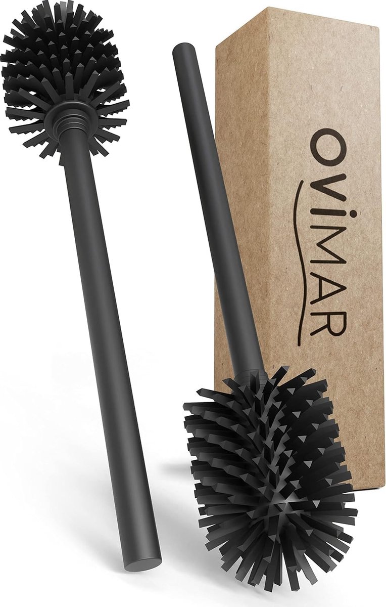 ovimar Brosse de rechange Lindoya - Lot de 1 manche et 2 têtes de brosse - Noir - Manche en acier inoxydable - ShopVlot