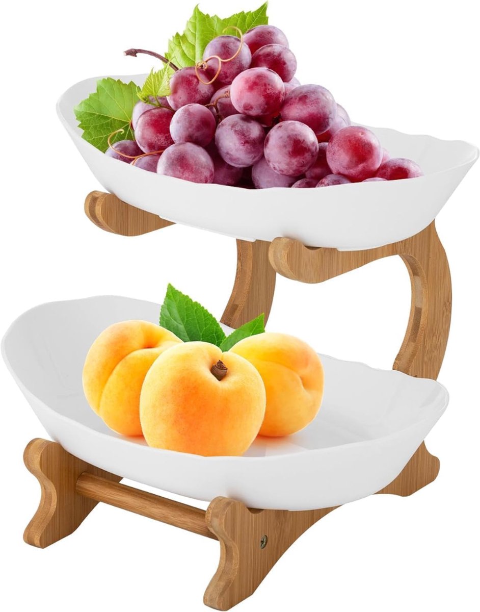 Lìon® Fruitschaal - Fruitmand - Etagere 3 Laags - Fruit Etagere - Fruitschaal Etagere - Wit - 33cm × 18cm × 45cm