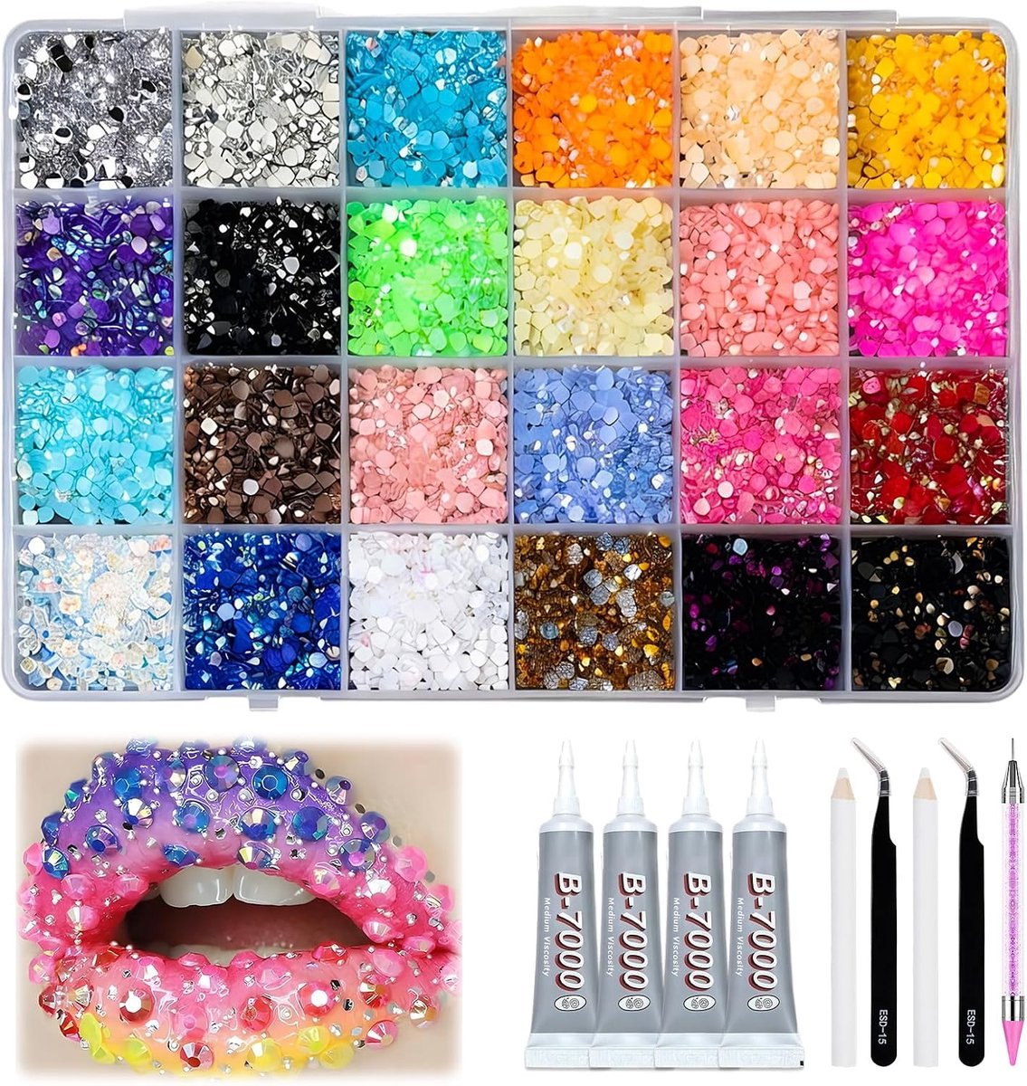 24 Farben Glitzersteine zum Basteln Strasssteine zum Kleben Rhinestones for Bedazzling Bedazzler Kit Bedazzling Kit - ShopVlot