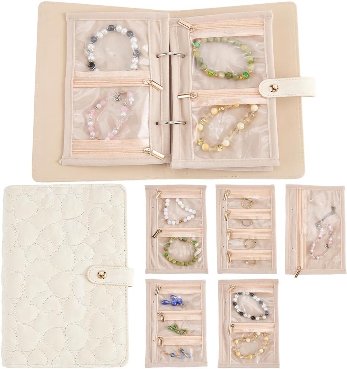 Travel Jewellery Organiser Made of PU Leather Tangle-Free Portable Necklace Storage Ring Binder 5 Pieces Clear Velvet - ShopVlot