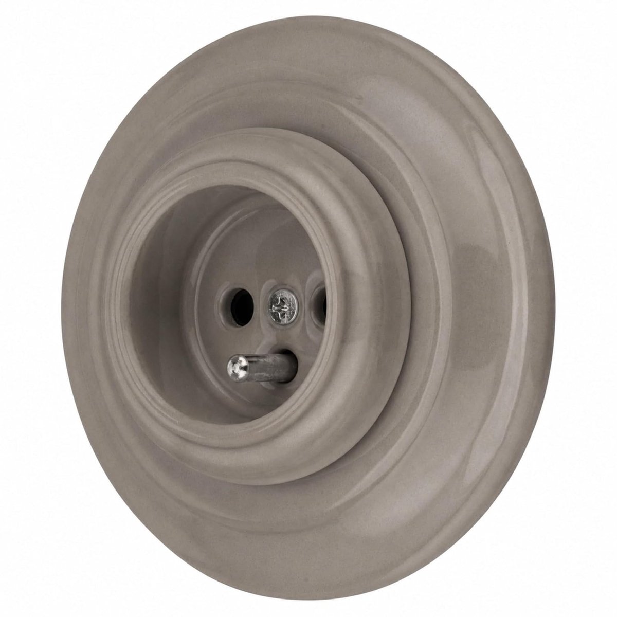 Inbouw porselein retro stopcontact, All-in-One, serie PR1 grijsbeige, type E Frans - ShopVlot