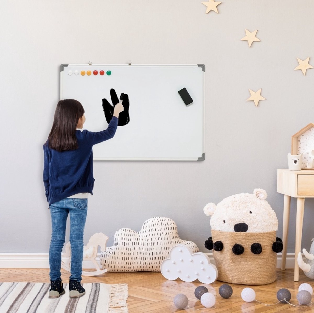 REDOM - Whiteboard - Magnetisch - Wandmontage - Inclusief 4 markers, 1 wisser en 10 magneten - Voor huis, school en kantoor - Aluminium frame - Wit - 90 x 60 cm