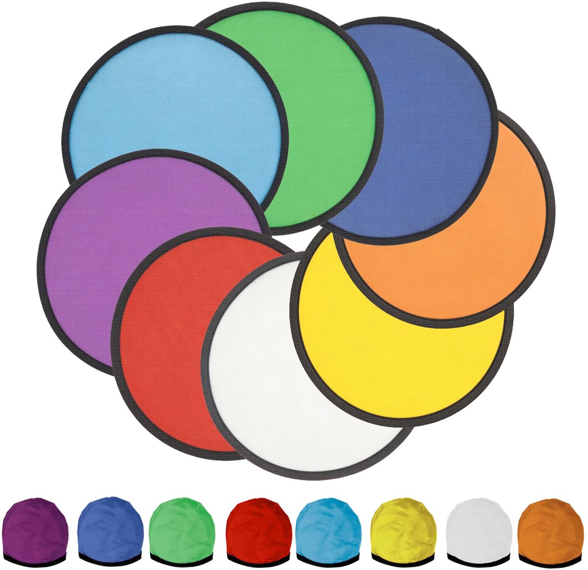 Set van 8 opvouwbare ronde handwaaiers, effen gekleurde waaiers, opvouwbare werpschijven, opvouwbare frisbees, ronde - ShopVlot
